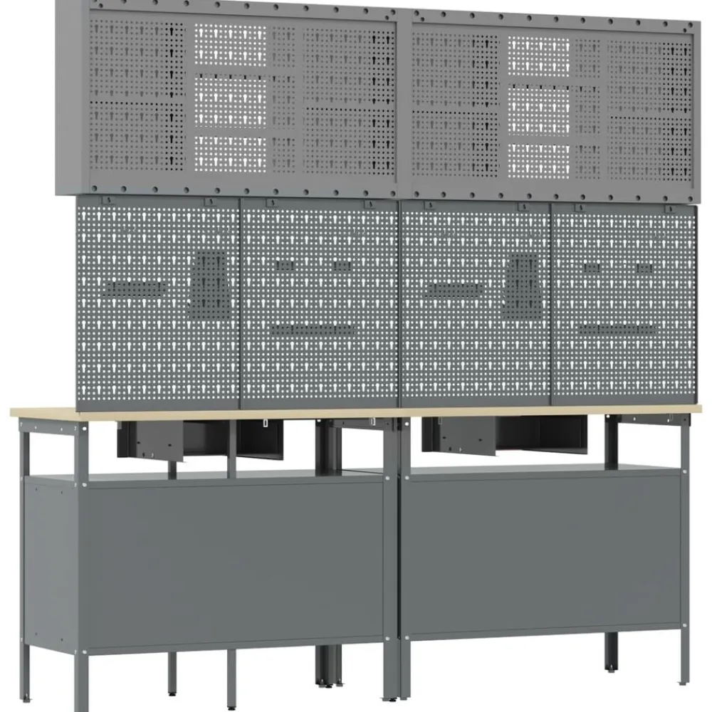 vidaXL Accesorios De Bricolaje-Conjunto de banco de trabajo con cajón 8 pcs Rojo y Gris