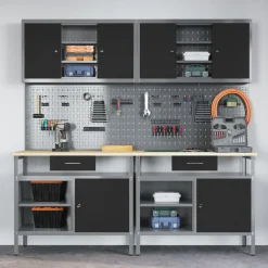vidaXL Accesorios De Bricolaje-Conjunto de banco de trabajo con cajón 8 pcs Rojo y Gris