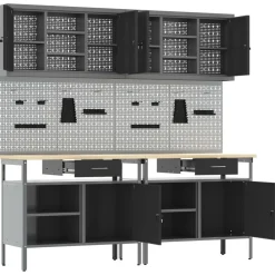 vidaXL Accesorios De Bricolaje-Conjunto de banco de trabajo con cajón 8 pcs Rojo y Gris