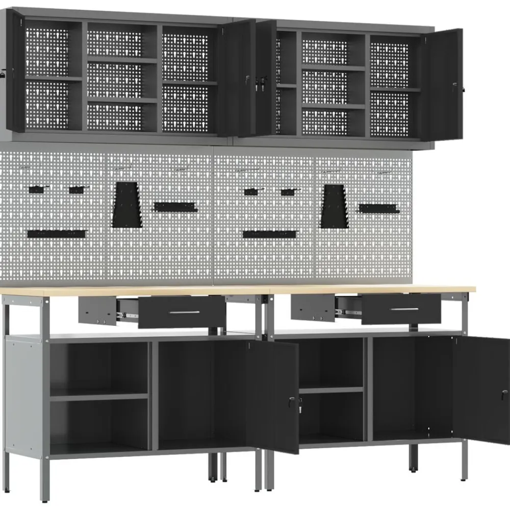 vidaXL Accesorios De Bricolaje-Conjunto de banco de trabajo con cajón 8 pcs Rojo y Gris