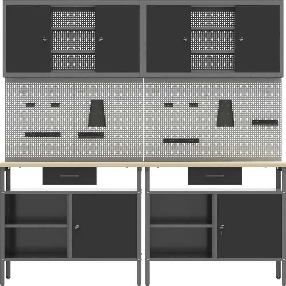 vidaXL Accesorios De Bricolaje-Conjunto de banco de trabajo con cajón 8 pcs Rojo y Gris