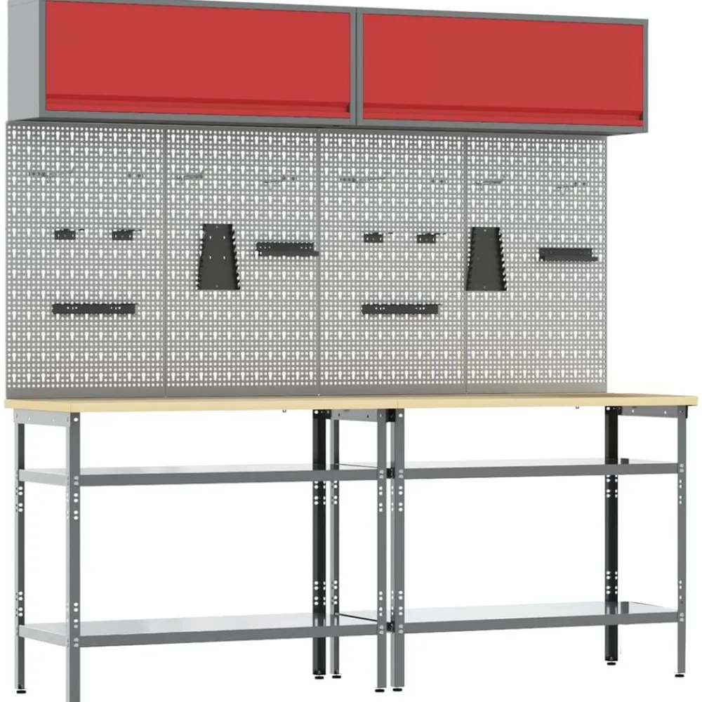 vidaXL Conjunto de banco de trabajo con estante 8 pcs y Gris Rojo Hot