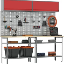 vidaXL Conjunto de banco de trabajo con estante 8 pcs y Gris Rojo Hot
