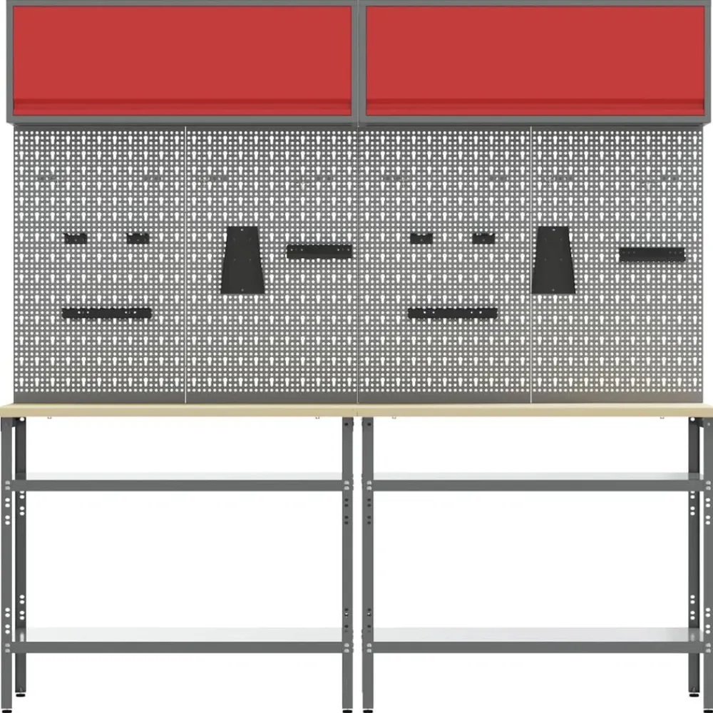 vidaXL Conjunto de banco de trabajo con estante 8 pcs y Gris Rojo Hot