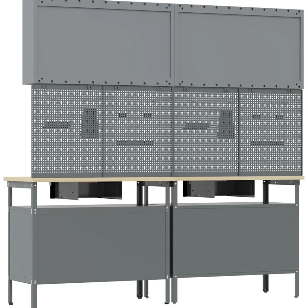 vidaXL Accesorios De Bricolaje-Conjunto de banco de trabajo con cajón 8 pcs y Gris