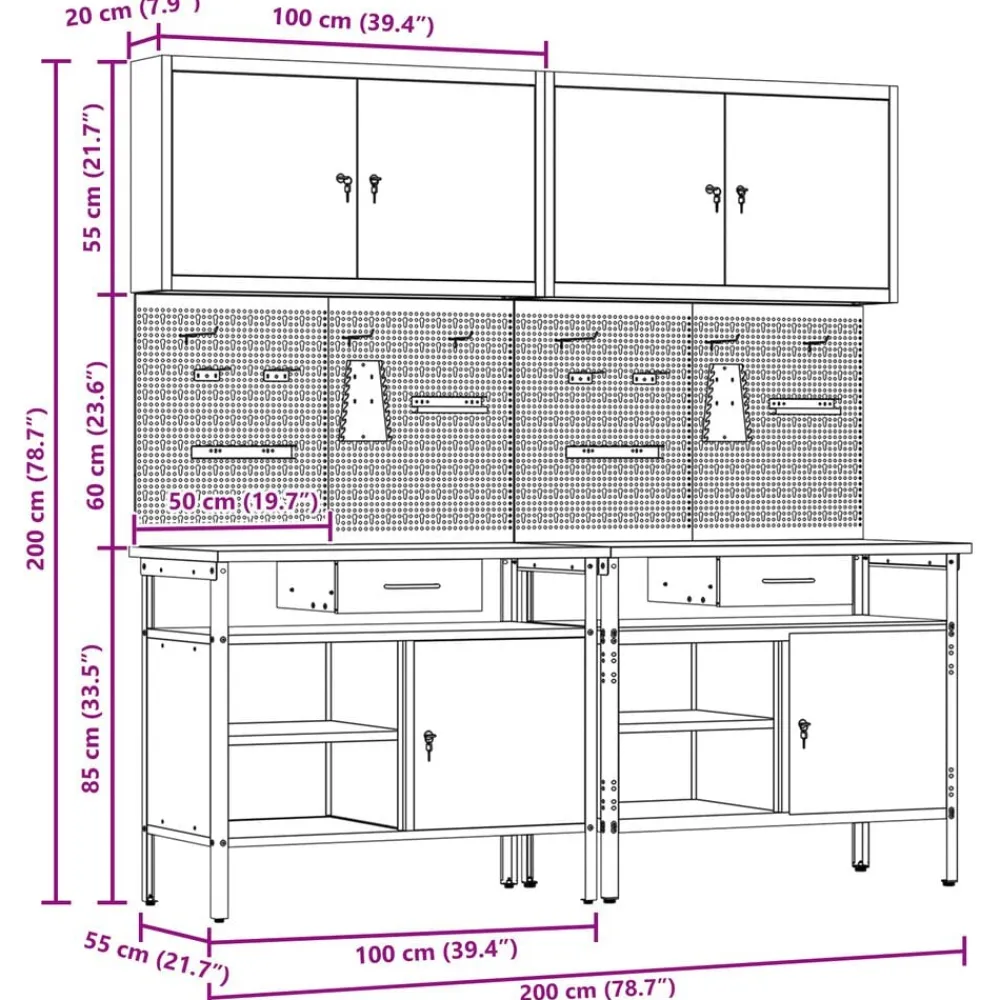 vidaXL Accesorios De Bricolaje-Conjunto de banco de trabajo con cajón 8 pcs y Gris