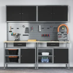 vidaXL Accesorios De Bricolaje-Conjunto de banco de trabajo con cajón 8 pcs y Gris