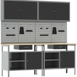 vidaXL Accesorios De Bricolaje-Conjunto de banco de trabajo con cajón 8 pcs y Gris