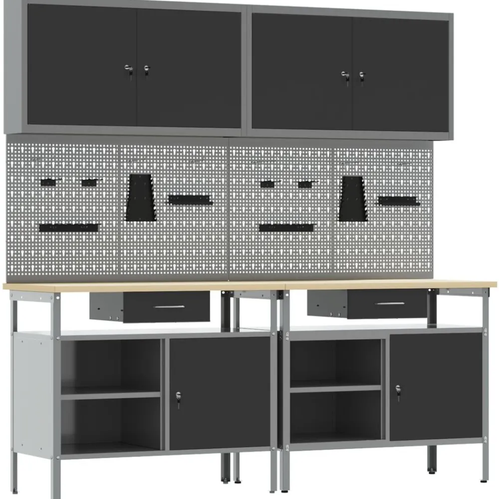 vidaXL Accesorios De Bricolaje-Conjunto de banco de trabajo con cajón 8 pcs y Gris