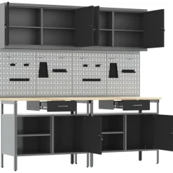 vidaXL Accesorios De Bricolaje-Conjunto de banco de trabajo con cajón 8 pcs y Gris