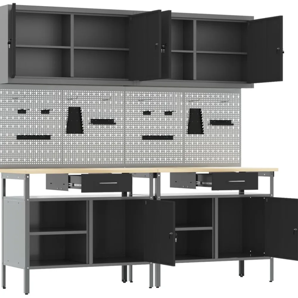 vidaXL Accesorios De Bricolaje-Conjunto de banco de trabajo con cajón 8 pcs y Gris
