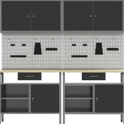 vidaXL Accesorios De Bricolaje-Conjunto de banco de trabajo con cajón 8 pcs y Gris
