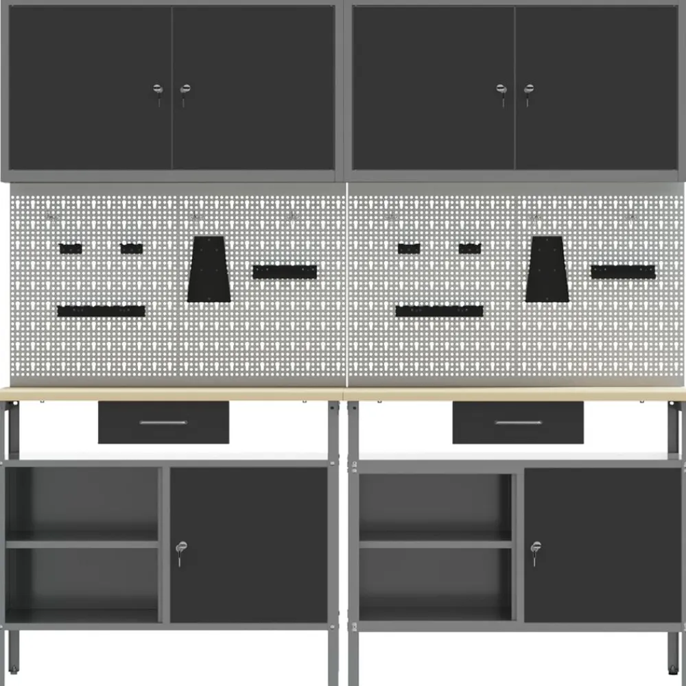 vidaXL Accesorios De Bricolaje-Conjunto de banco de trabajo con cajón 8 pcs y Gris
