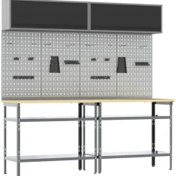 vidaXL Accesorios De Bricolaje-Conjunto de banco de trabajo con estante 8 pcs y Gris