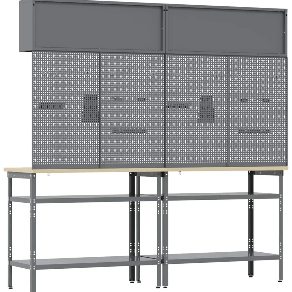vidaXL Accesorios De Bricolaje-Conjunto de banco de trabajo con estante 8 pcs y Gris