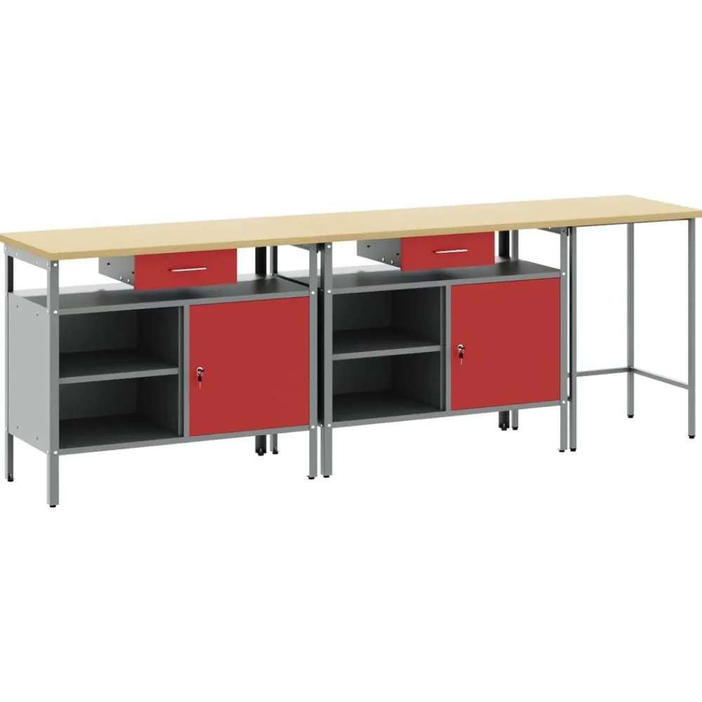 vidaXL Conjunto de banco de trabajo con cajón 3 pcs Negro y Gris Rojo Best