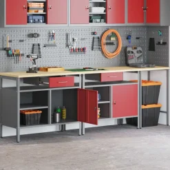 vidaXL Conjunto de banco de trabajo con cajón 3 pcs Negro y Gris Rojo Best
