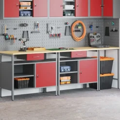 vidaXL Conjunto de banco de trabajo con cajón 3 pcs Negro y Gris Rojo Best
