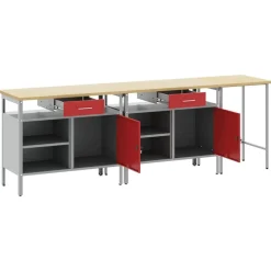 vidaXL Conjunto de banco de trabajo con cajón 3 pcs Negro y Gris Rojo Best