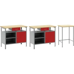 vidaXL Conjunto de banco de trabajo con cajón 3 pcs Negro y Gris Rojo Best