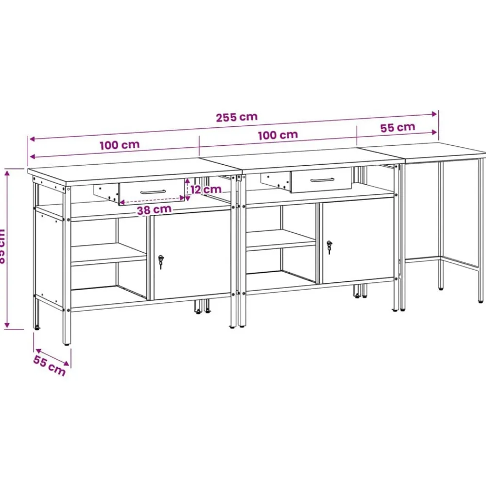 vidaXL Conjunto de banco de trabajo con cajón 3 pcs Negro y Gris Rojo Best