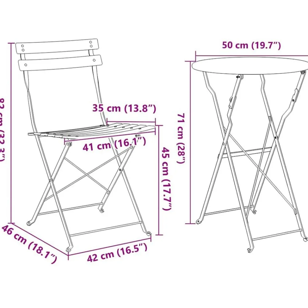 vidaXL Muebles De Jardín-Conjunto de Bistro Plegable 3 pcs Acero