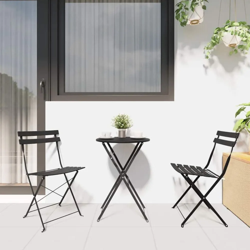vidaXL Muebles De Jardín-Conjunto de Bistro Plegable 3 pcs Acero