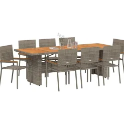 vidaXL Conjunto de Comedor de Jardín 9 pcs ratán sintético Gris Outlet