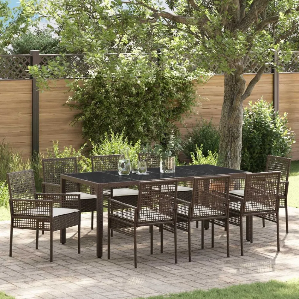 vidaXL Conjunto de Comedor de Jardín 9 pcs Marrón ratán sintético Marrón y crema Outlet