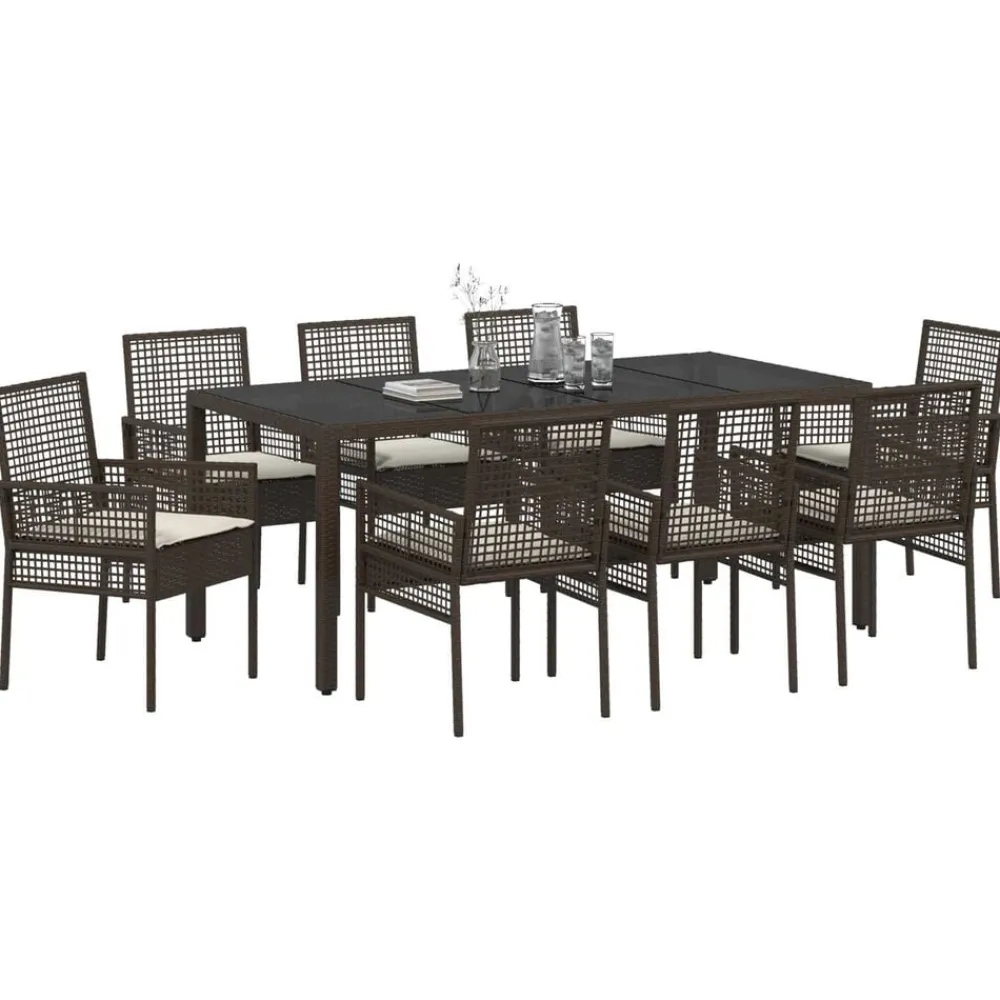 vidaXL Conjunto de Comedor de Jardín 9 pcs Marrón ratán sintético Marrón y crema Outlet