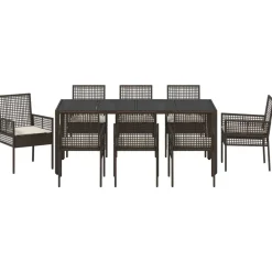 vidaXL Conjunto de Comedor de Jardín 9 pcs Marrón ratán sintético Marrón y crema Outlet