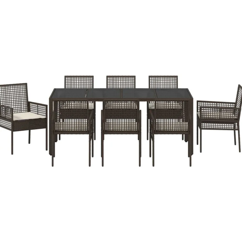 vidaXL Conjunto de Comedor de Jardín 9 pcs Marrón ratán sintético Marrón y crema Outlet