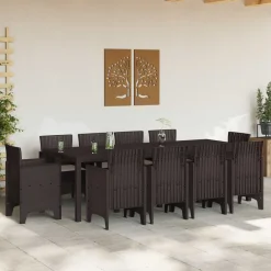 vidaXL Conjunto de Comedor de Jardín 11 pcs Marrón Polipropileno Marr&oacute;n New