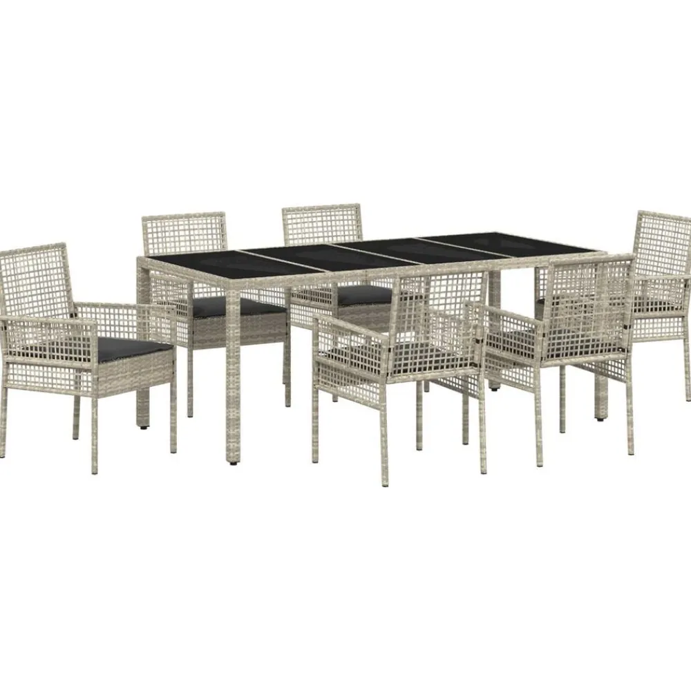vidaXL Muebles De Jardín-Conjunto de Comedor de Jardín 7 pcs Gris Claro ratán sintético