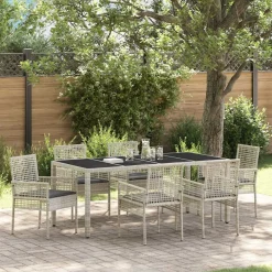 vidaXL Muebles De Jardín-Conjunto de Comedor de Jardín 7 pcs Gris Claro ratán sintético
