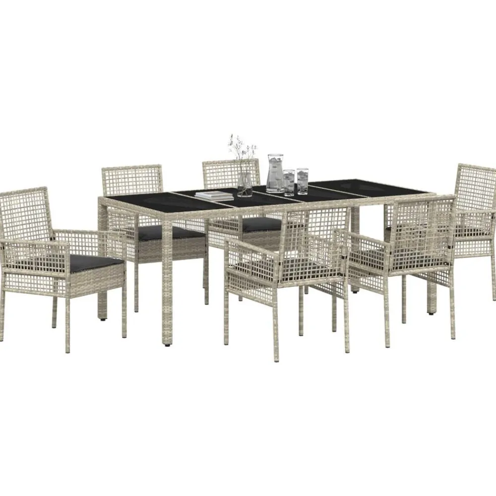 vidaXL Muebles De Jardín-Conjunto de Comedor de Jardín 7 pcs Gris Claro ratán sintético