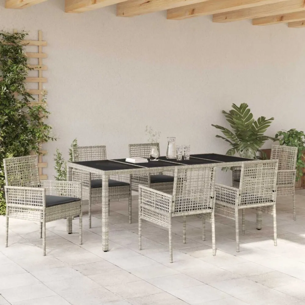 vidaXL Muebles De Jardín-Conjunto de Comedor de Jardín 7 pcs Gris Claro ratán sintético