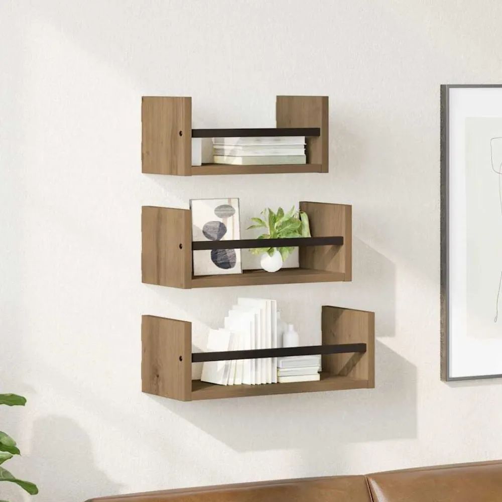 vidaXL Estanterías-Conjunto de estantes de pared 3 pcs Roble artesanal 40x16x14cm