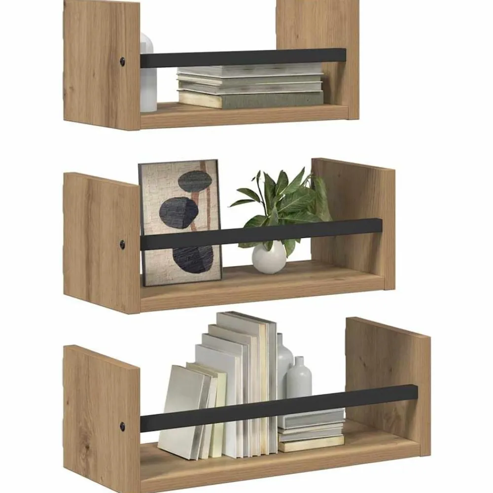 vidaXL Estanterías-Conjunto de estantes de pared 3 pcs Roble artesanal 40x16x14cm
