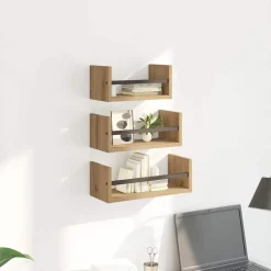 vidaXL Estanterías-Conjunto de estantes de pared 3 pcs Roble artesanal 40x16x14cm