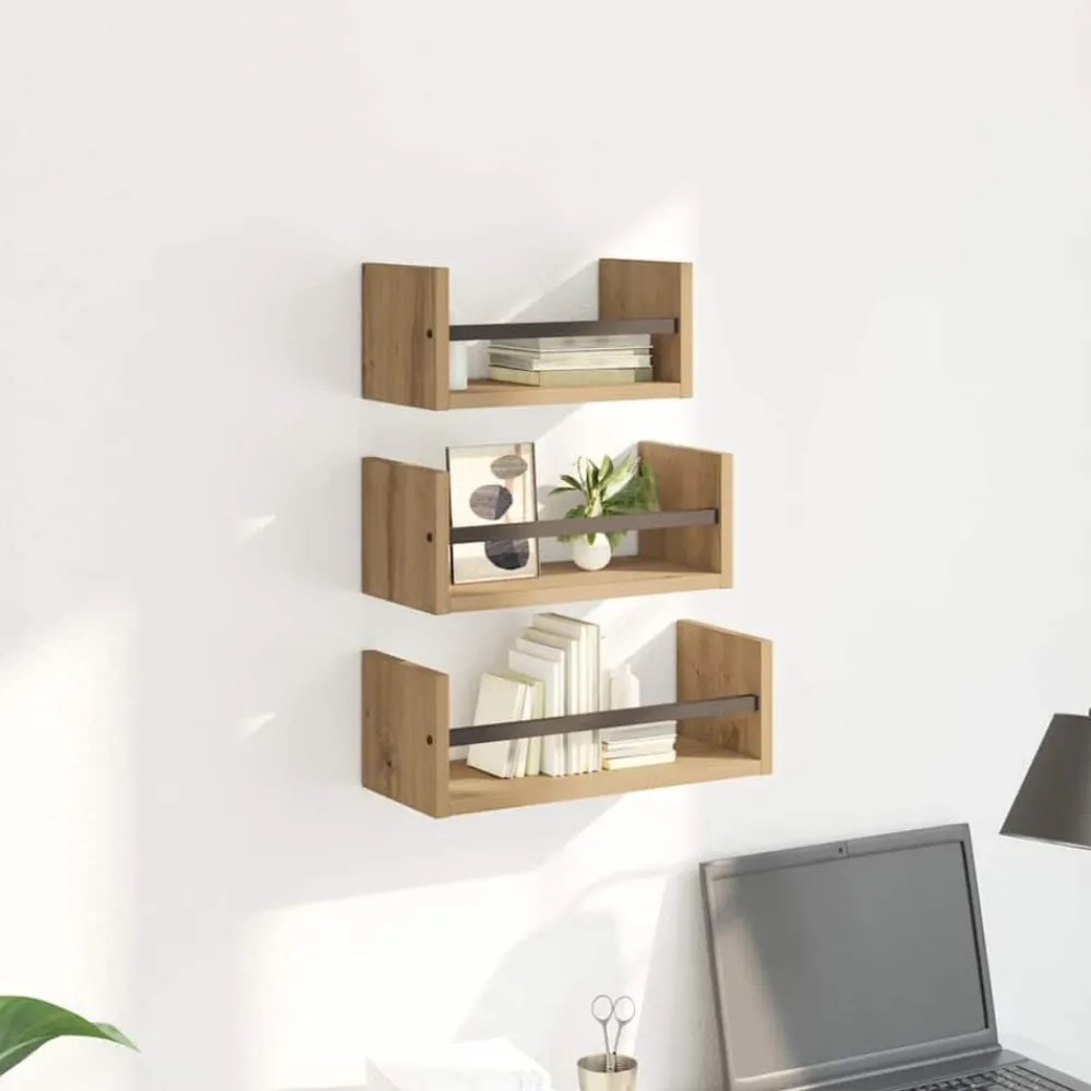 vidaXL Estanterías-Conjunto de estantes de pared 3 pcs Roble artesanal 40x16x14cm