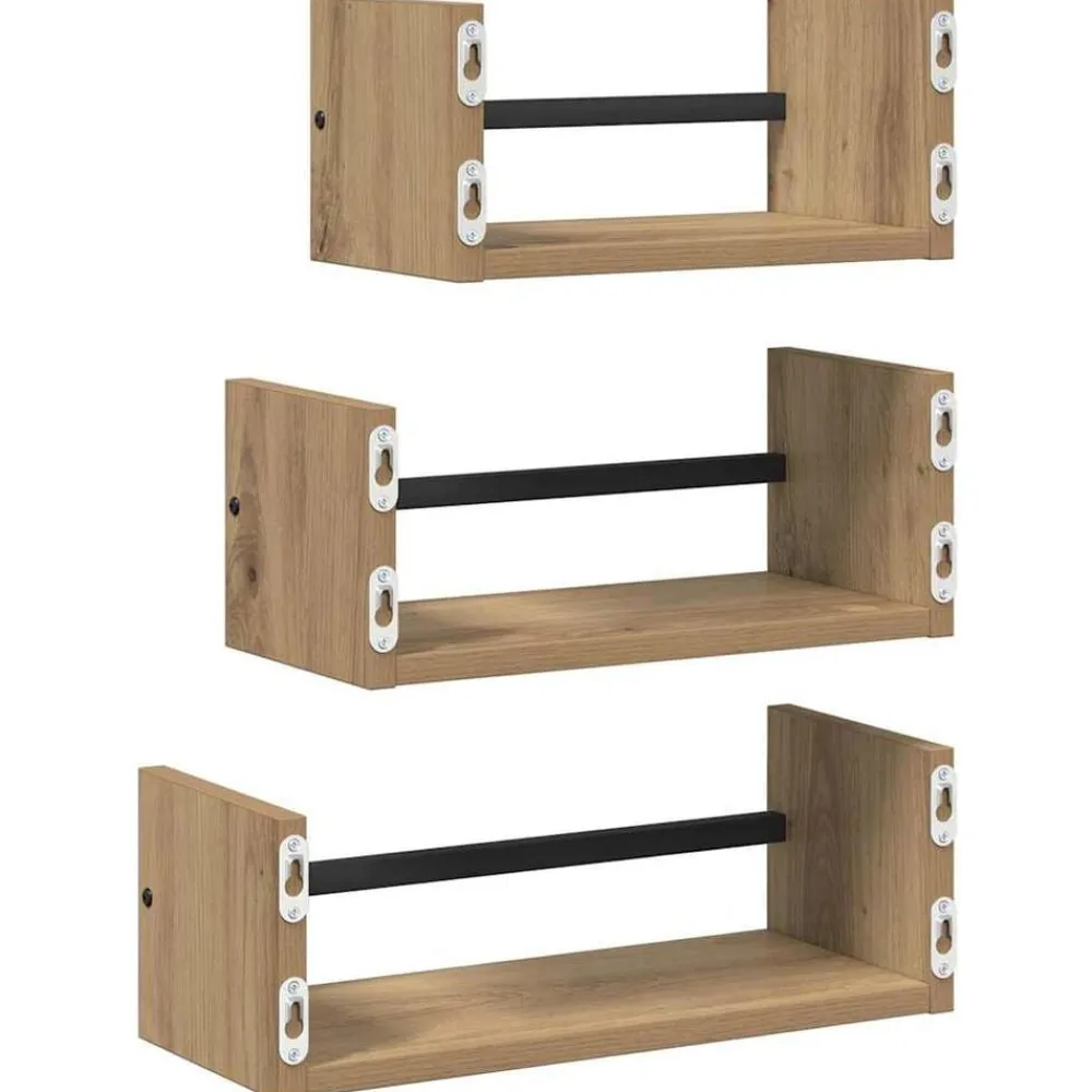 vidaXL Estanterías-Conjunto de estantes de pared 3 pcs Roble artesanal 40x16x14cm