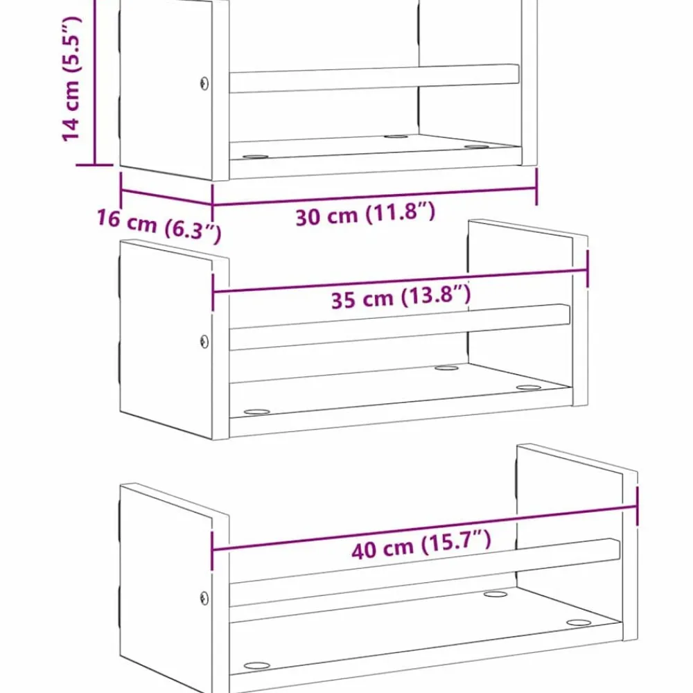 vidaXL Estanterías-Conjunto de estantes de pared 3 pcs Roble artesanal 40x16x14cm