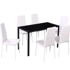 vidaXL Conjunto de mesa de comedor 7 piezas blanco y negro Negro y blanco Outlet