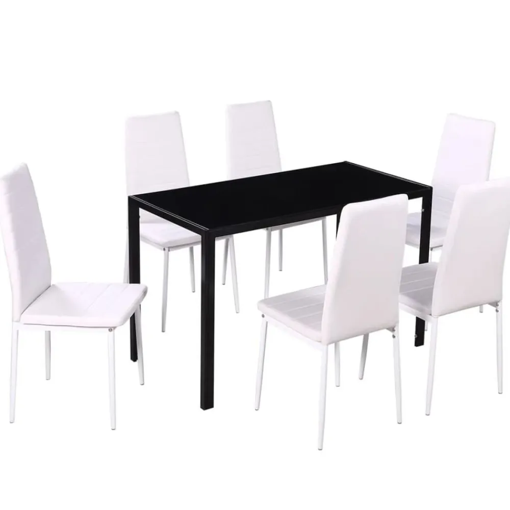 vidaXL Conjunto de mesa de comedor 7 piezas blanco y negro Negro y blanco Outlet
