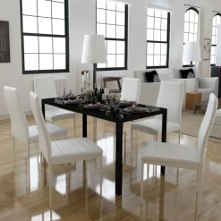 vidaXL Conjunto de mesa de comedor 7 piezas blanco y negro Negro y blanco Outlet