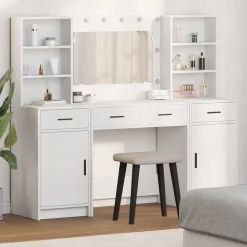 vidaXL Armarios Y Almacenamiento-Conjunto de mesa de vestidor con LED 3 pcs Madera de ingeniería