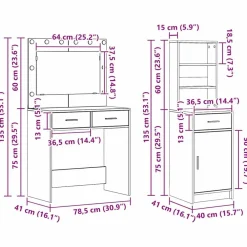 vidaXL Armarios Y Almacenamiento-Conjunto de mesa de vestidor con LED 3 pcs Madera de ingeniería