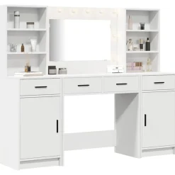 vidaXL Armarios Y Almacenamiento-Conjunto de mesa de vestidor con LED 3 pcs Madera de ingeniería