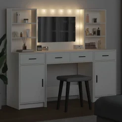 vidaXL Armarios Y Almacenamiento-Conjunto de mesa de vestidor con LED 3 pcs Madera de ingeniería